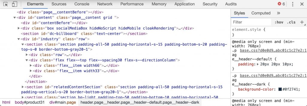 From the article "HTML for Beginners" a print screen showing an web browser inspector