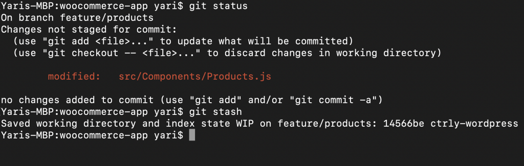 git stash command stashed code changes