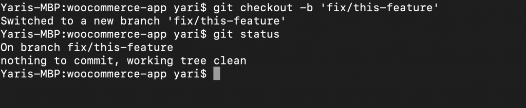 [ git status ] to confirm that I am working on the new branch