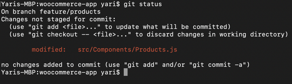 git status print with uncommited or unstashed changes